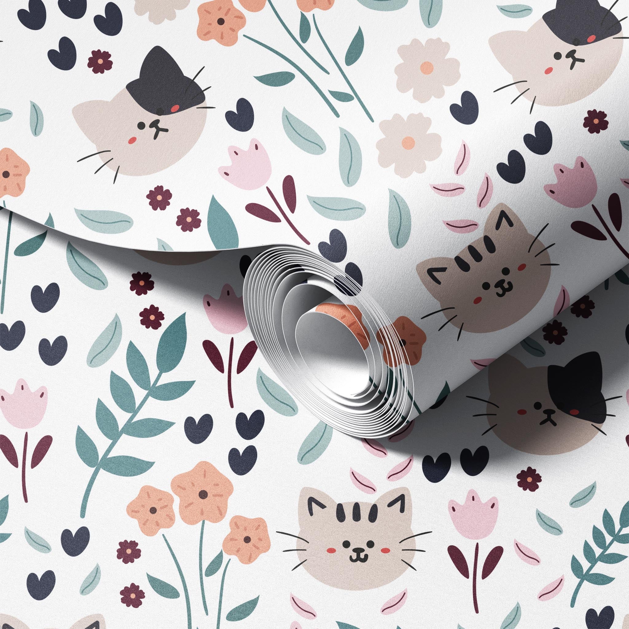 Cats and Plants peel and stick wallpaper room mockup